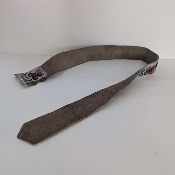 Embroidered Belt MCM Leather Folk Art Floral Boho Mid Century Festival Vintage‎